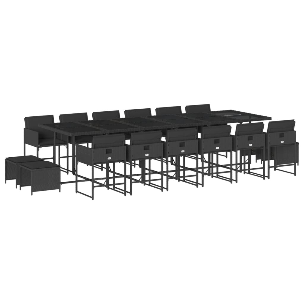 17 részes fekete polyrattan kerti étkezőgarnitúra párnákkal (3211363)