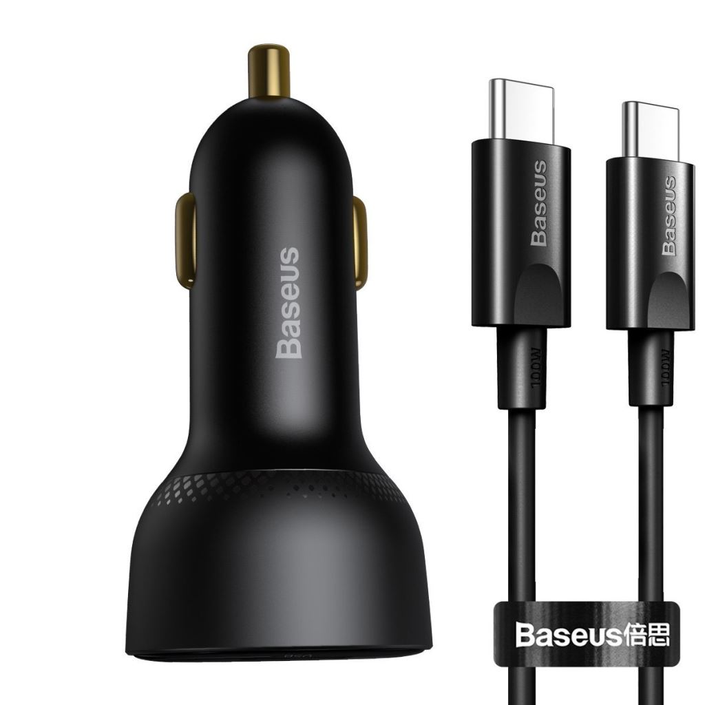Baseus Superme USB autós töltő, USB-C, 100W + USB-C kábel, fekete (TZCCZX-01) (TZCCZX-01)
