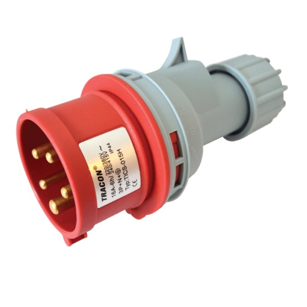 Tracon TICS-015H 16A/ 400V/ 3P+N+E/ 6h/ IP44 külső tömítőszelencével ipari csatlakozó dugó (TICS-015H)