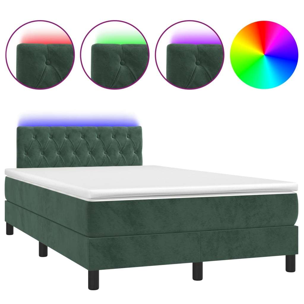 sötétzöld bársony rugós és LED-es ágy matraccal 120x190 cm (3270174)