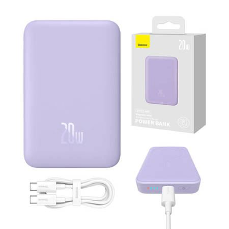 Mini Power Bank De Inducción Magnética 10000 Mah 20w + Cable Usb-c Usb-c Púrpura