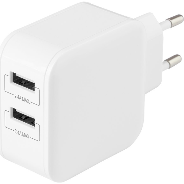 Deltaco Ladegerät 24W 2x USB 4,8A weiß