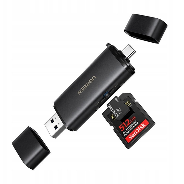 Ugreen CM803 čtečka karet 2v1 USB-C USB-A SD TF 312 MB/s hliníková