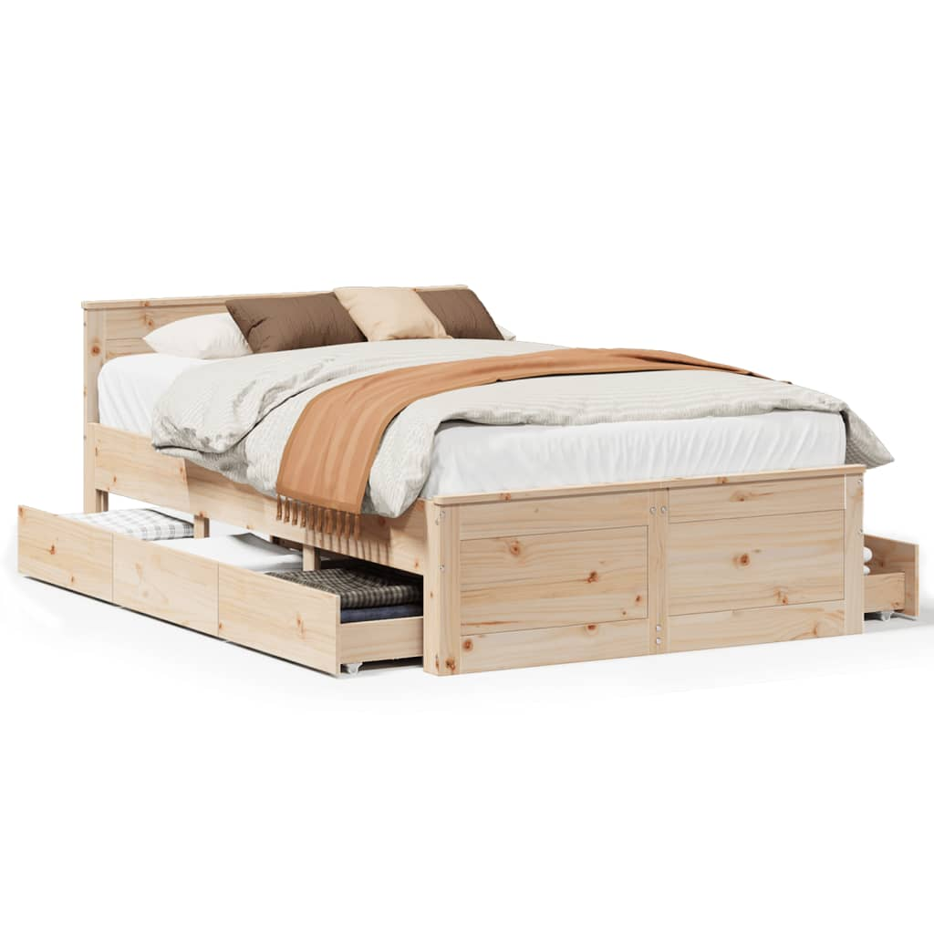 tömör fenyőfa fejtámlás ágykeret matrac nélkül 135 x 190 cm (3308780)