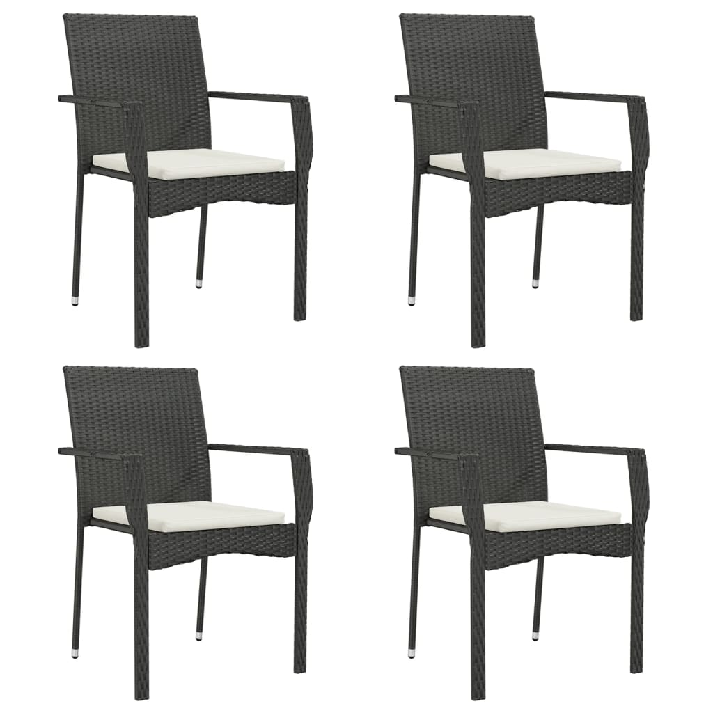 4 db fekete polyrattan kerti szék párnával (319883)