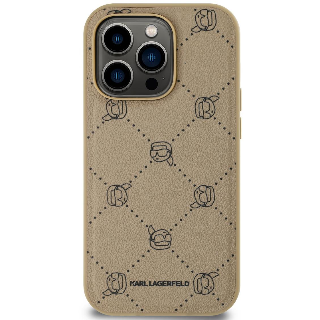 Karl Lagerfeld Karl Heads Pattern iPhone 14 Pro Max MagSafe bézs PU tok (KLHMP14XPGKHPHE)
