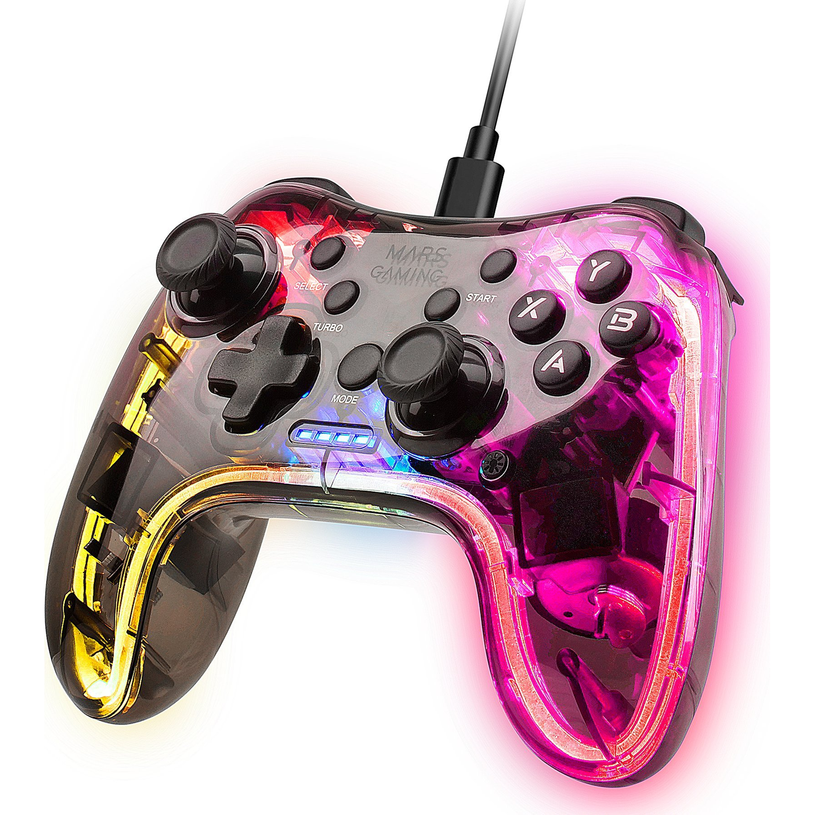 Mars Gaming MGPC játékvezérlő Átlátszó USB Gamepad Android, MAC, Nintendo Switch, PC, Playstation 3 (8435693102229)