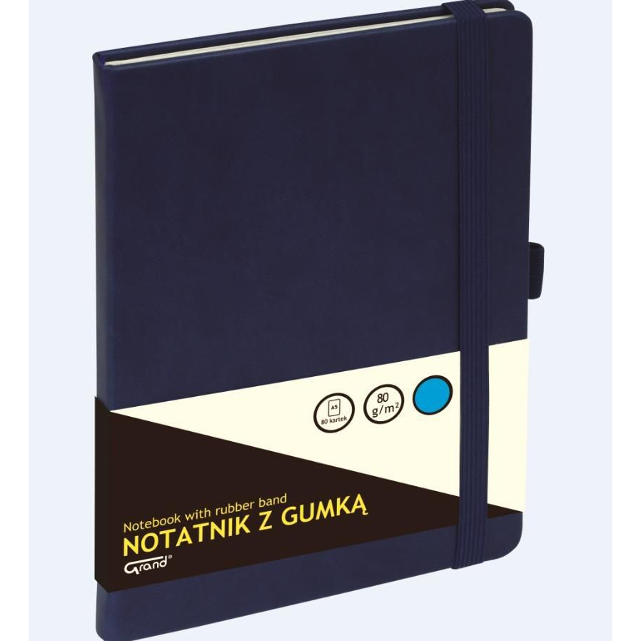 Jegyzetfüzet Grand A/5 80 Lapos Gumis Puha Sötétkék Fedelű Kockás (WIKR-1029873)
