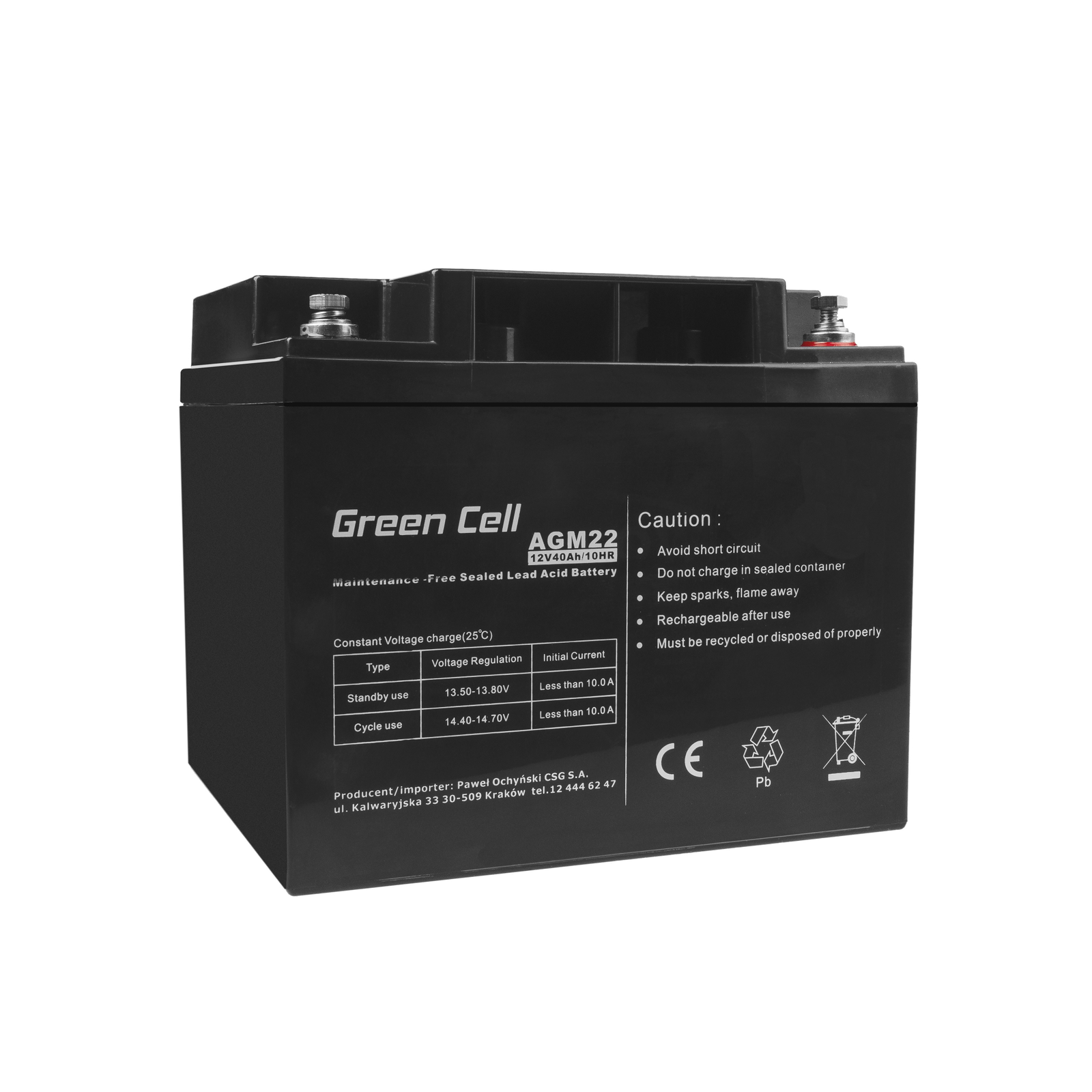 Green Cell 12V 40Ah AGM VRLA Akkumulátor (AGM22)