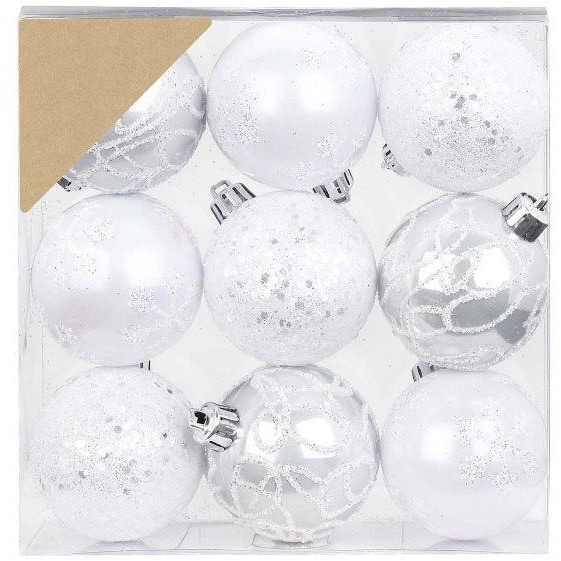 LAALU díszkészlet: vegyes 6 cm, 9 db, fehér (LAU-1980)