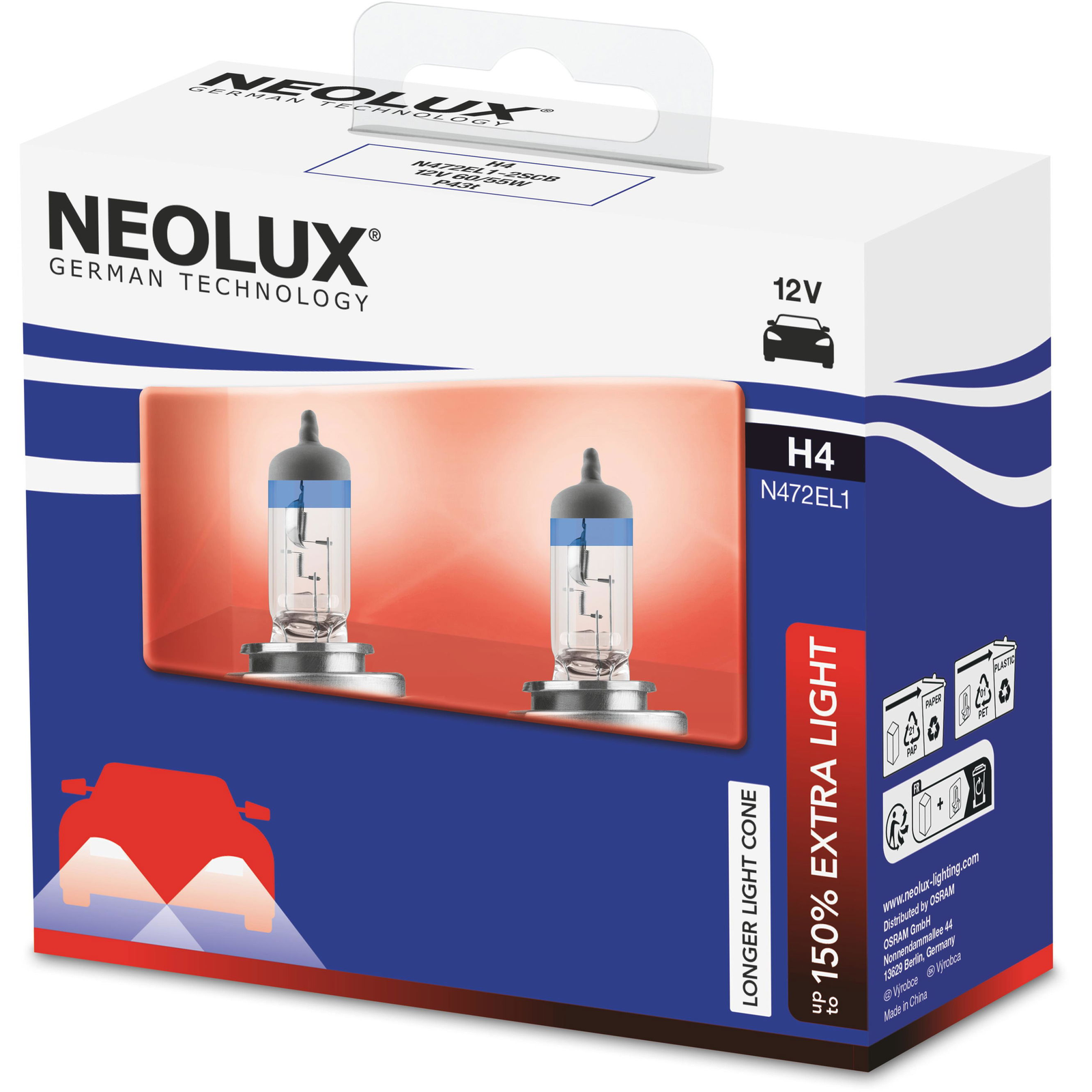 NEOLUX H4 Extra Light +150% 12V, 60/55W (4062172300544)