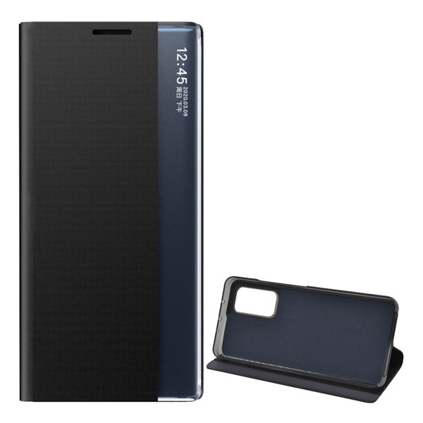 Tok álló, textil hatású (aktív FLIP, oldalra nyíló, asztali tartó funkció, Smart View Cover) FEKETE [Xiaomi Mi 10T Pro 5G] (5996591021164)