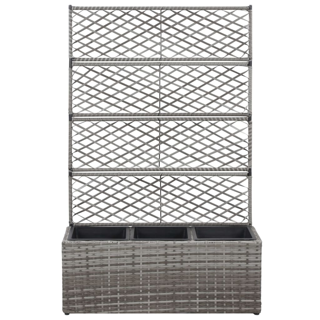 szürke rácsos polyrattan magaságyás 3 kaspóval 83 x 30 x 130 cm (46935)