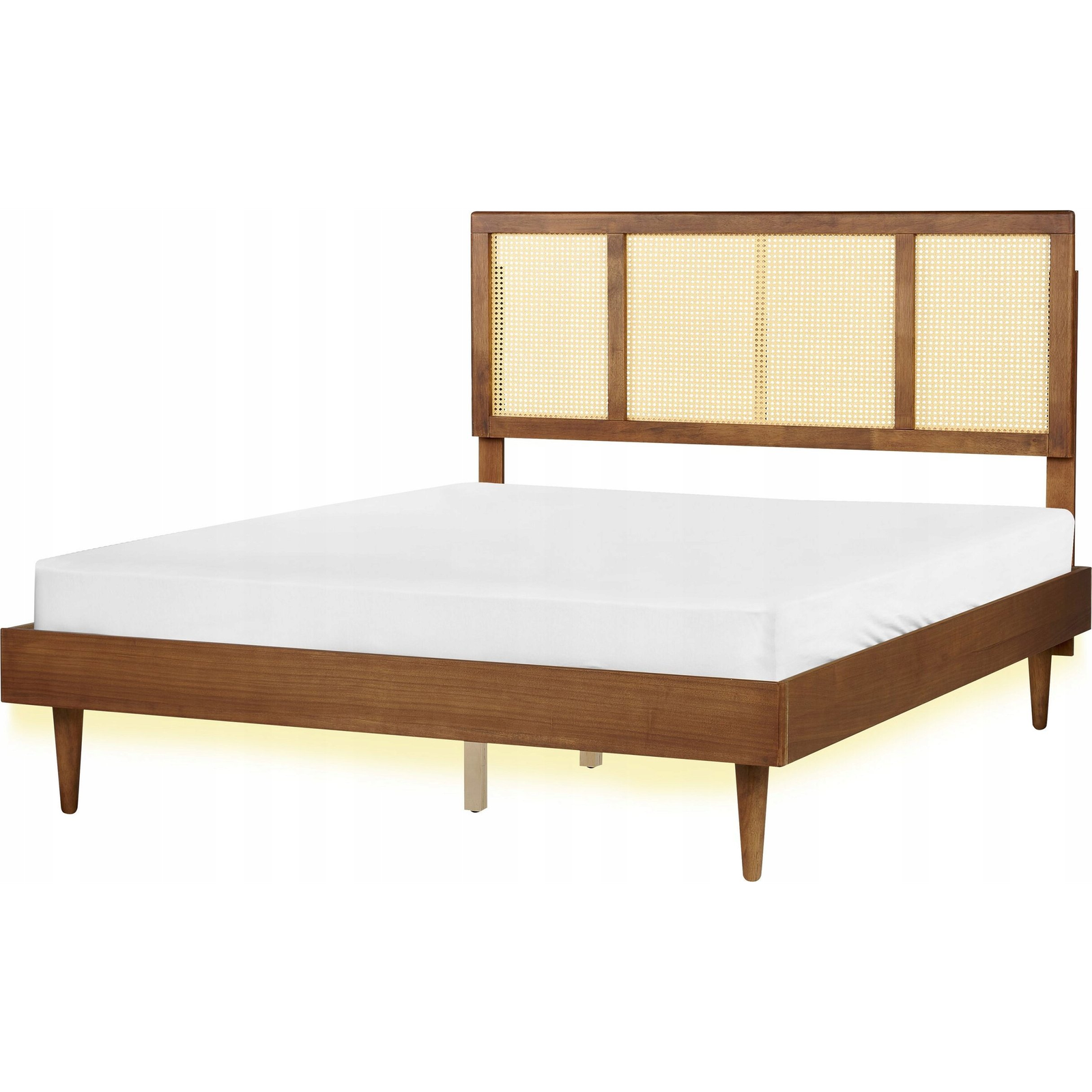 Beliani Łóżko LED drewniane 160 x 200 cm ciemne AURAY
