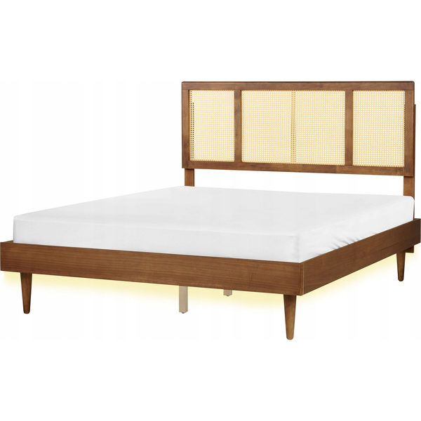 Beliani Łóżko LED drewniane 160 x 200 cm ciemne AURAY