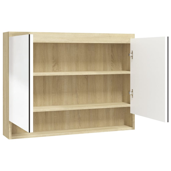 fényes és tölgy MDF tükrös fürdőszobaszekrény 80 x 15 x 60 cm
