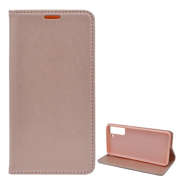 Samsung Galaxy S21 Plus (Sm-G996) 5G стоящ калъф, кожен ефект (обръщане, странично отваряне, функция за настолен държач) розово злато