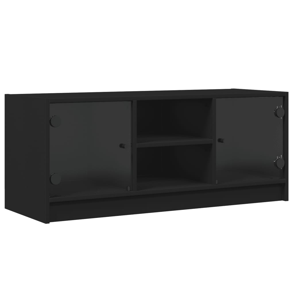 fekete TV-szekrény üvegajtókkal 102 x 37 x 42 cm (836372)