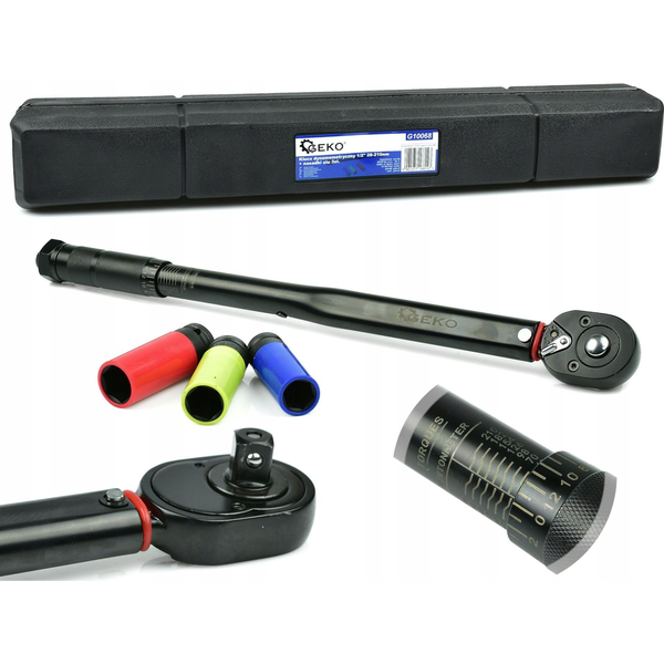 Geko Klucz dynamometryczny 1/2" 28-210nm + nasadki alu 3el. Black HD (10)