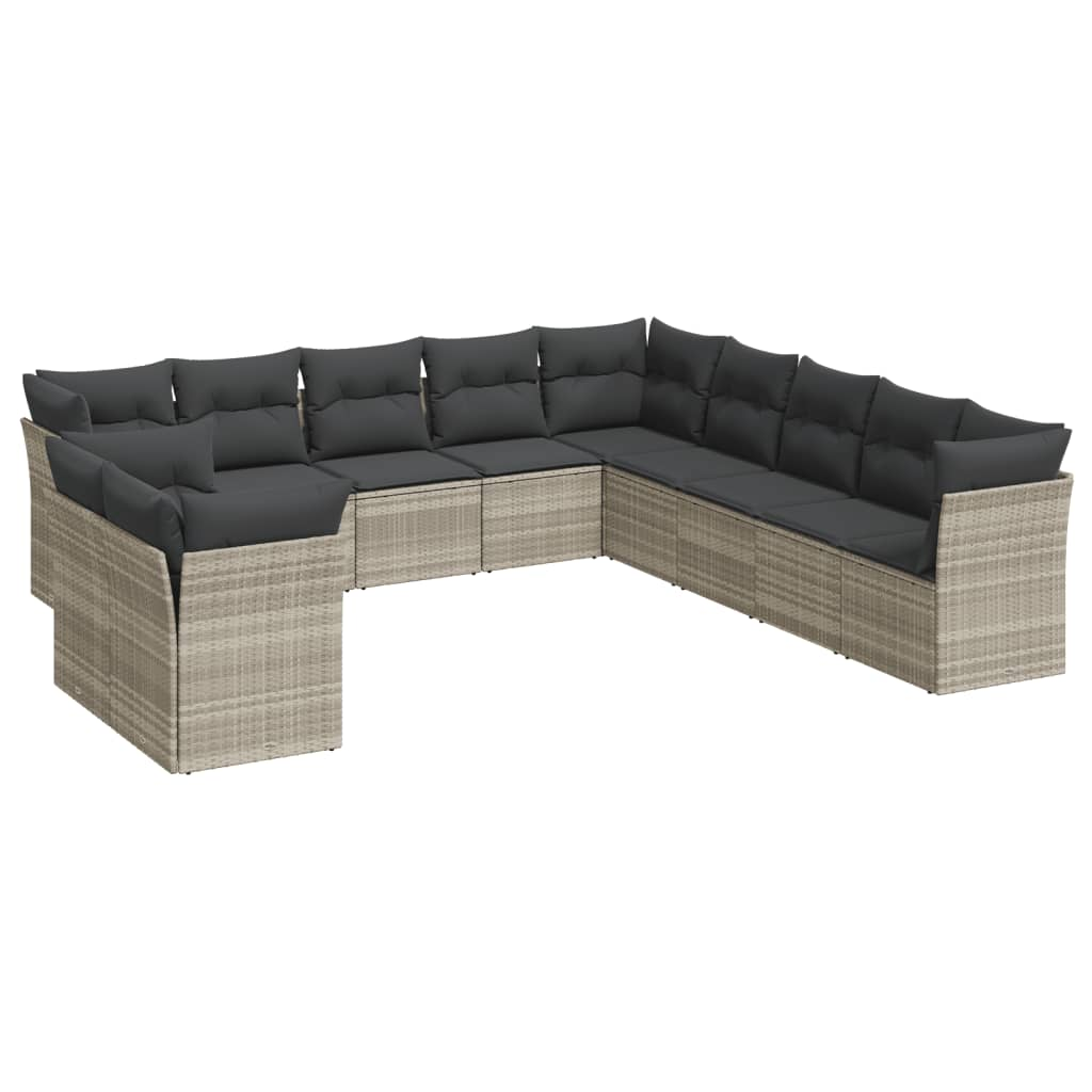 11 részes világosszürke polyrattan kerti ülőgarnitúra párnákkal (3217882)