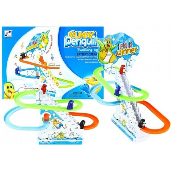 Lean Toys Vicces Penguin Race Racer Ice Slide Track Gyerekeknek Toy Lights Hangok