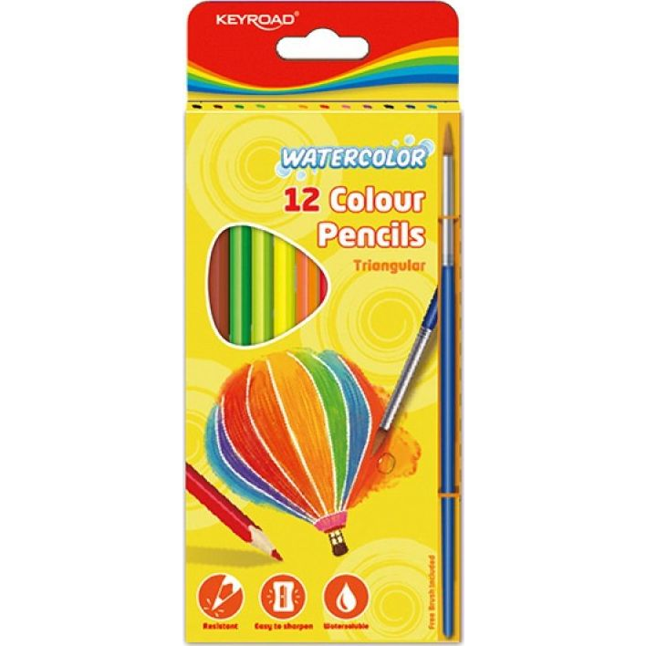KEYROAD akvarell háromszög, ecsettel, 12 színű (PBSX1600)