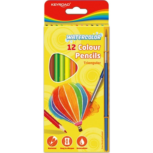 KEYROAD akvarell háromszög, ecsettel, 12 színű