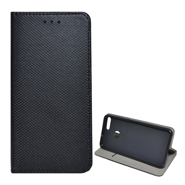 Tok álló, bőr hatású (FLIP, oldalra nyíló, asztali tartó funkció, rombusz minta) FEKETE [Huawei P Smart (2018)]