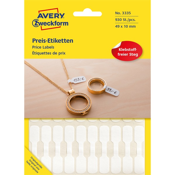Avery 3335 49x10mm 930 db/csomag fehér kézzel írható árazó címke (3335)