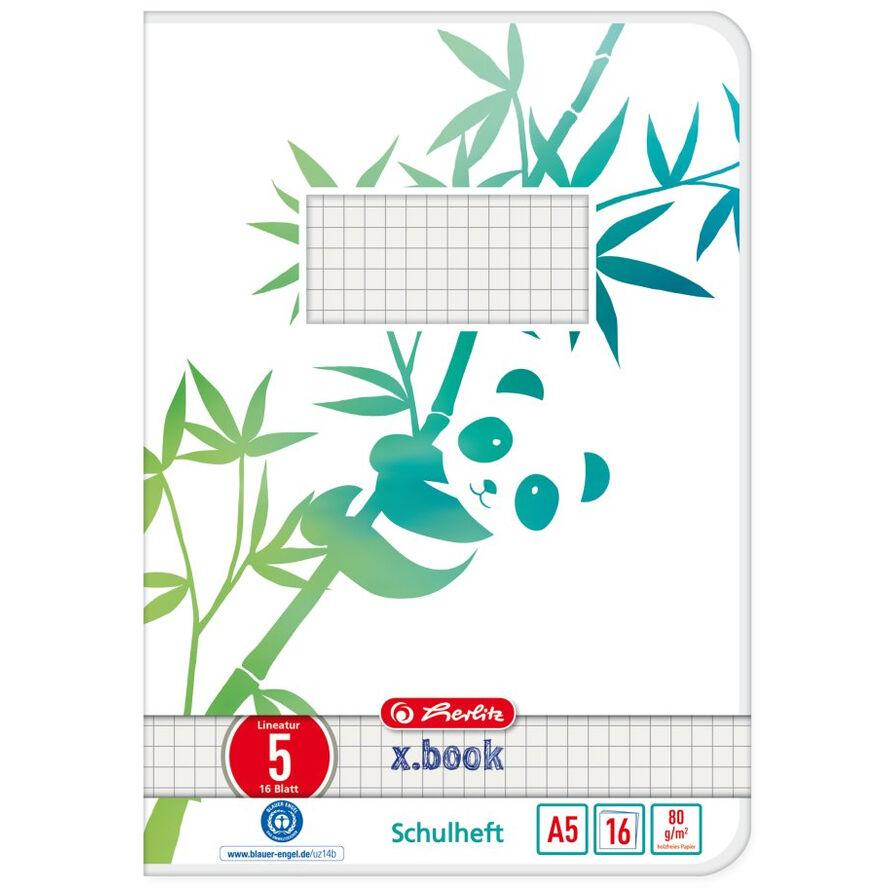 Herlitz Schulheft A5 GREENline 16 Bl. Lineatur 05 Panda (50040025) (50040025)