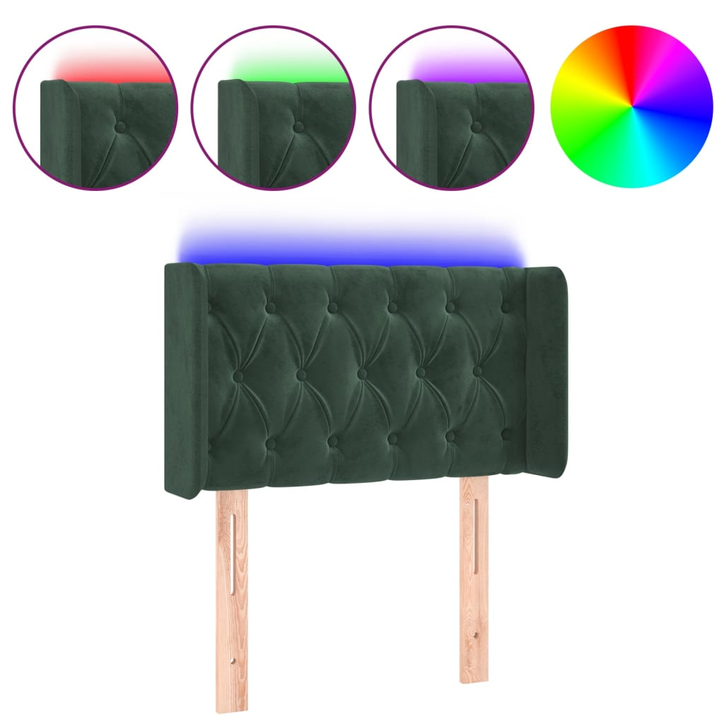 sötétzöld bársony LED-es fejtámla 83 x 16 x 78/88 cm (3123605)