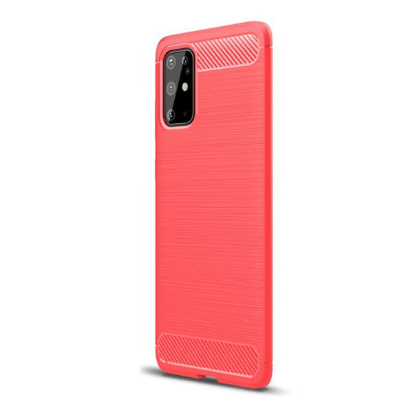 Szilikon telefonvédő (közepesen ütésálló, légpárnás sarok, szálcsiszolt, karbon minta) PIROS [Samsung Galaxy S20 Plus 5G (SM-G986)] (5996457935239)
