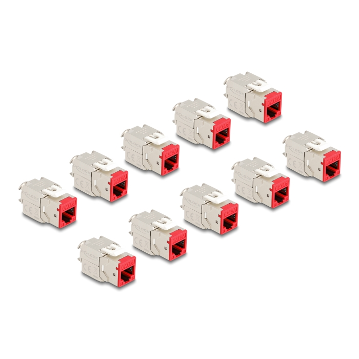 Delock Keystone Modul RJ45 anya - LSA Cat.6A eszközmentes piros 10 db-os szett (88115) (88115)