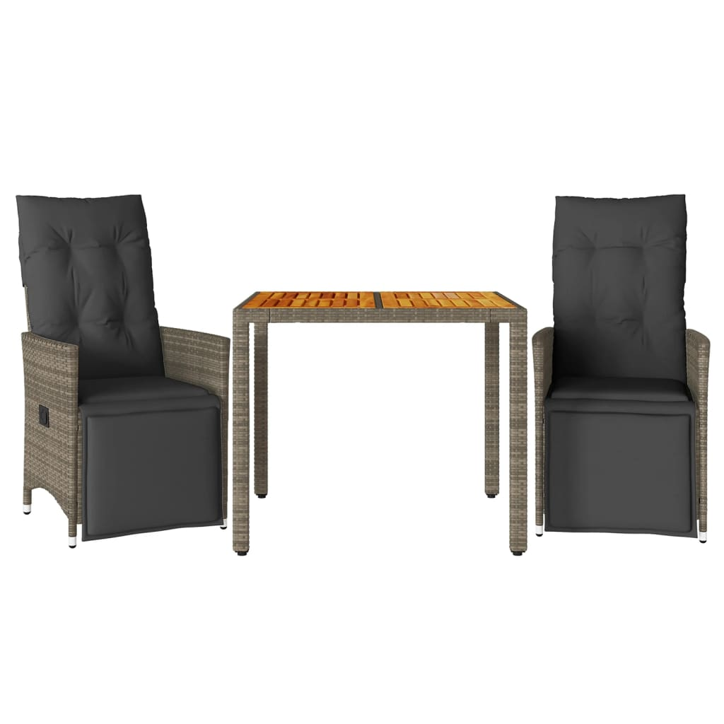 3 részes szürke polyrattan kerti bisztrógarnitúra párnákkal (3276885)