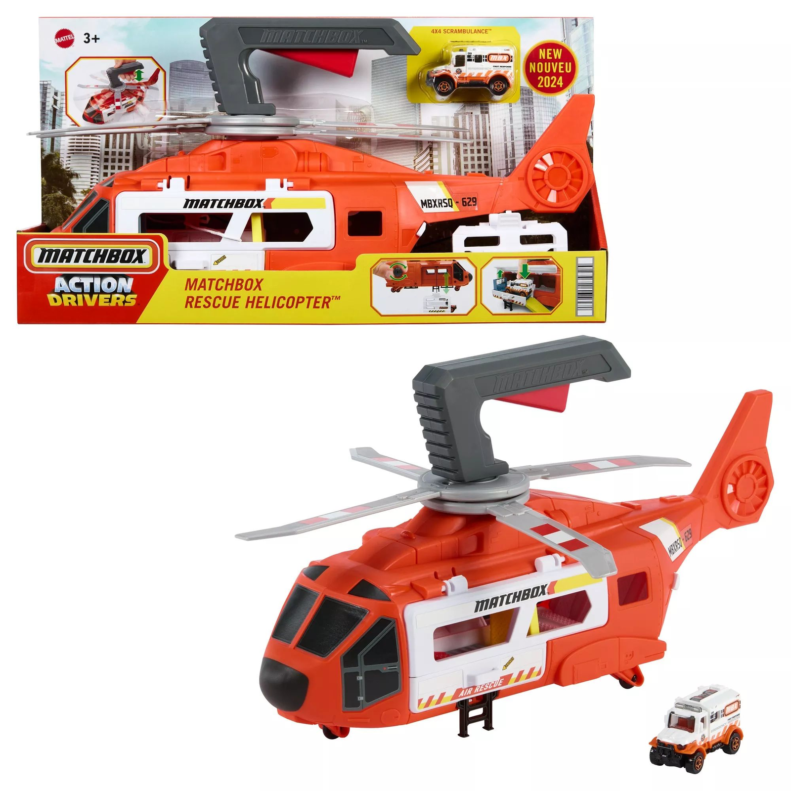 Mattel HXM74 Matchbox Mentőhelikopter 40cm - Narancs (HXM74)