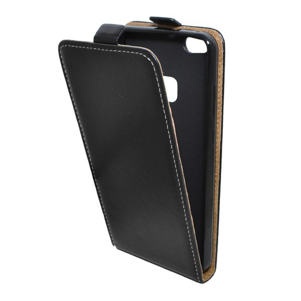 Tok álló, bőr hatású (FLIP, lefelé nyíló, szilikon tartó) FEKETE [Huawei P10 Lite]