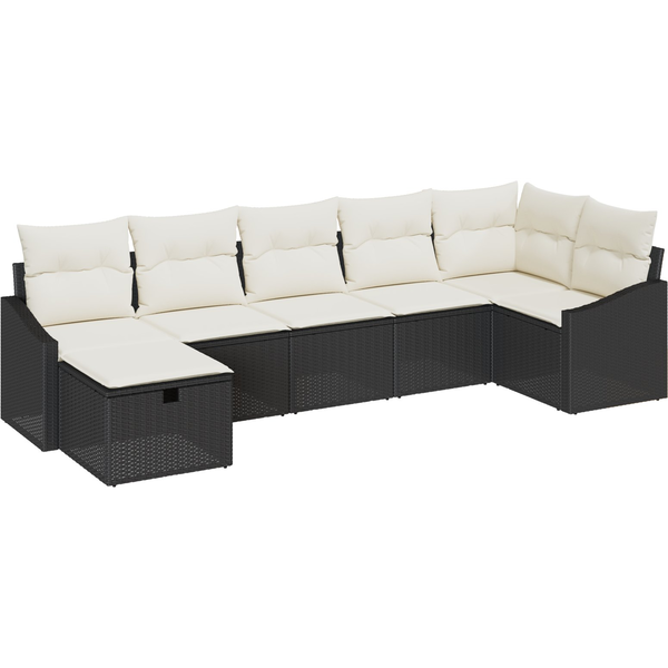 Juego De Sofá De Jardín De 7 Piezas Con Cojines De Ratán Negro V7474 Unico / Nata