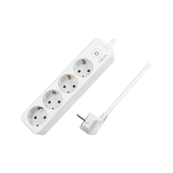 Разклонител LogiLink LPS245, Светещ превключвател, 4 гнезда, IP20, H05VV-F 3G 1.5 мм², Кабел 1.5 М, Бял