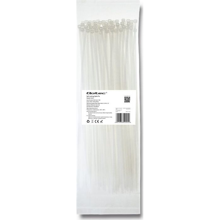 Qoltec kábelkötegelő 3.6mmx300mm, 100db fehér (52201) (52201)