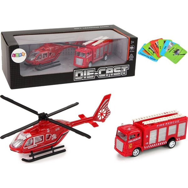 Tűzoltó Autó és Helikopter Készlet - Piros