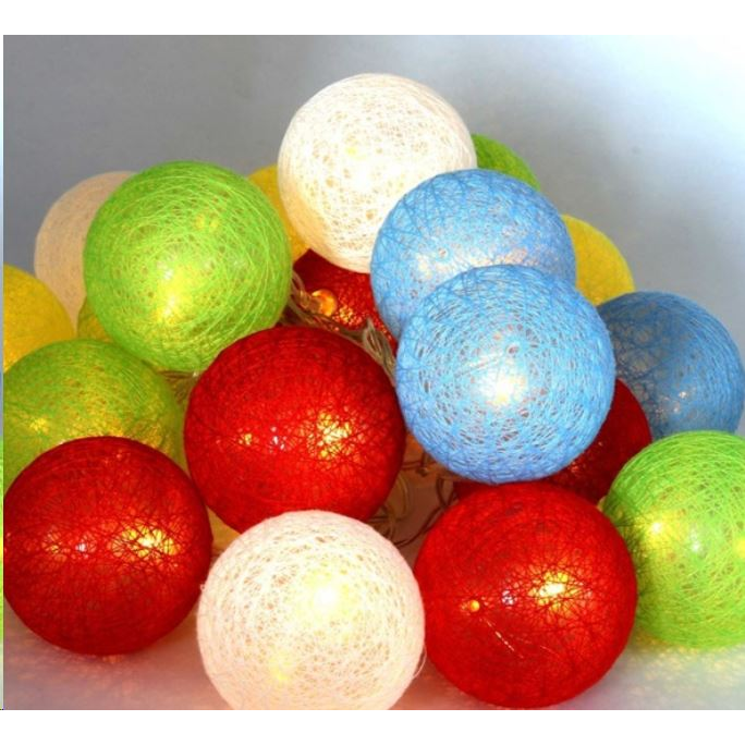 IRIS Gömb alakú 6cm/színes fonott/3m/több színű/20db LED-es/USB-s fénydekoráció (104-25) (104-25)