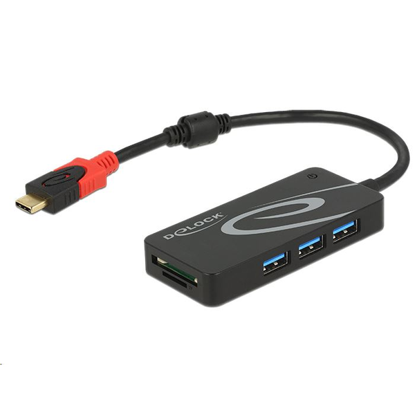 Delock külső, USB 3.1-es, 1. generációs hub, USB Type-C > 3 x USB A-típusú + két nyílással (62900)