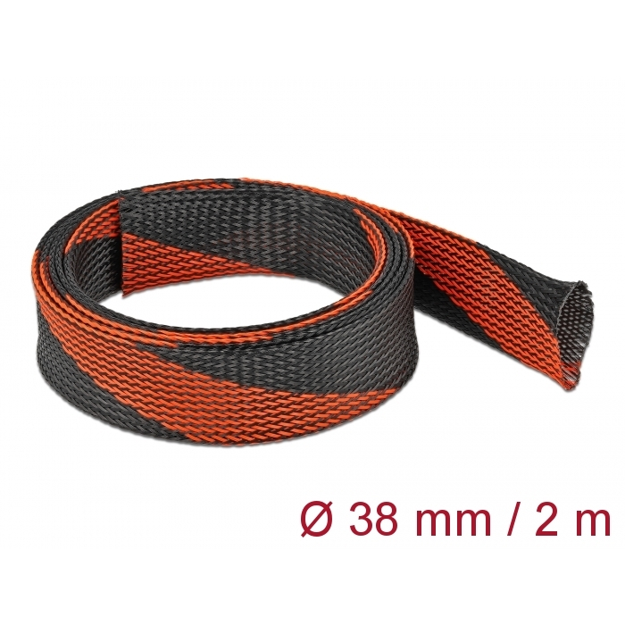 Delock Fonott kábelharisnya nyújtható 2 m x 38 mm fekete-piros (20753)