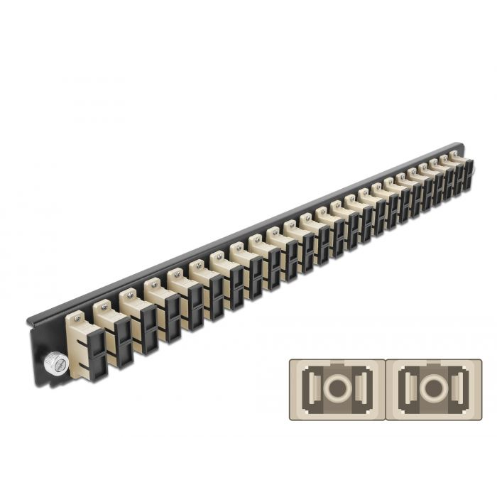 Delock 19” kötő doboz első panele 24 porttal SC Duplex fekete-bézs (43365) (delock43365)