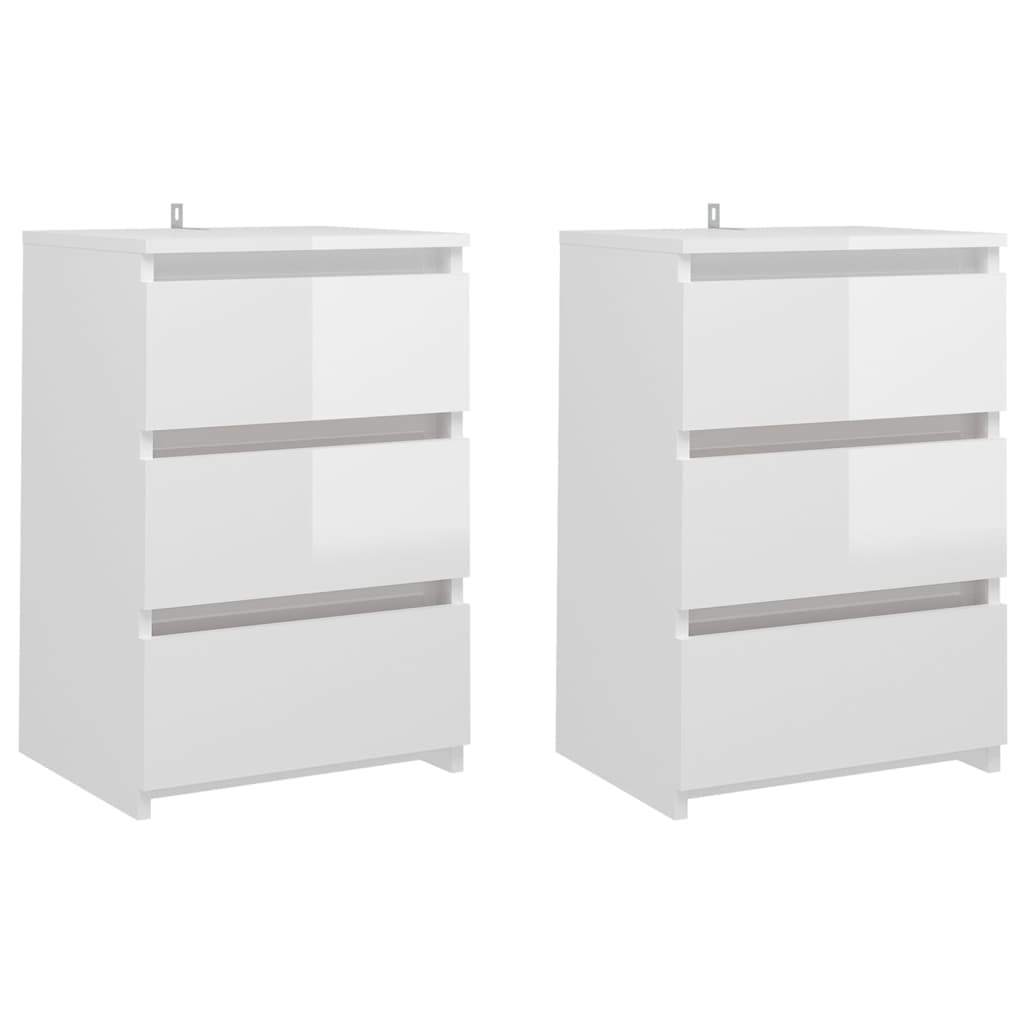 2 db magasfényű fehér forgácslap éjjeliszekrény 40x35x62,5 cm (806224)