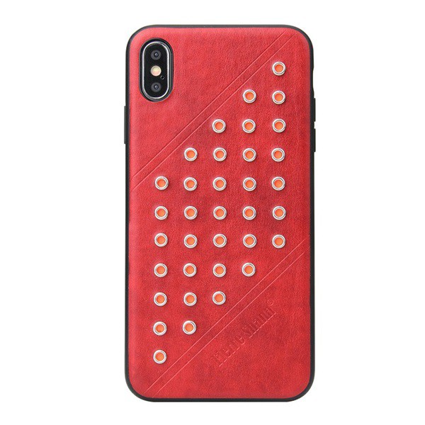 FIERRE SHANN műanyag telefonvédő (bőr hatású hátlap, szegecses) PIROS [Apple iPhone XS Max 6.5] (5996457820306)