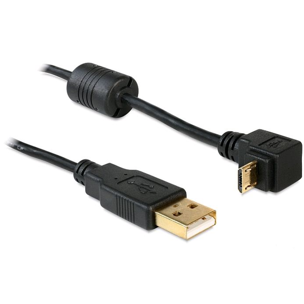 Кабел USB-A мъжки към USB micro-B мъжки под ъгъл 90 градуса нагоре/надолу, Delock - 83148