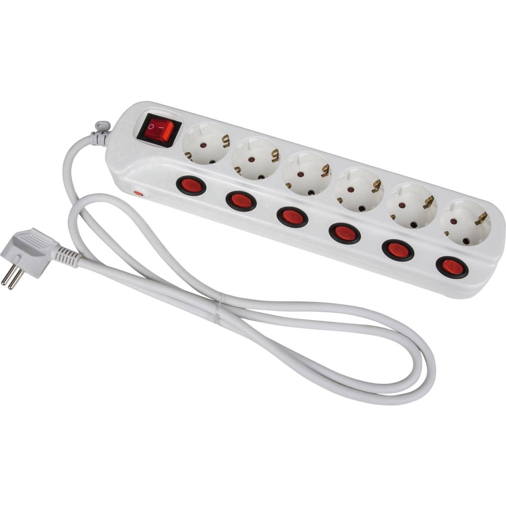 Heitronic 45191 Elosztó kapcsolóval 6 részes Fehér Védőérintkezős 1,5m (h45191)