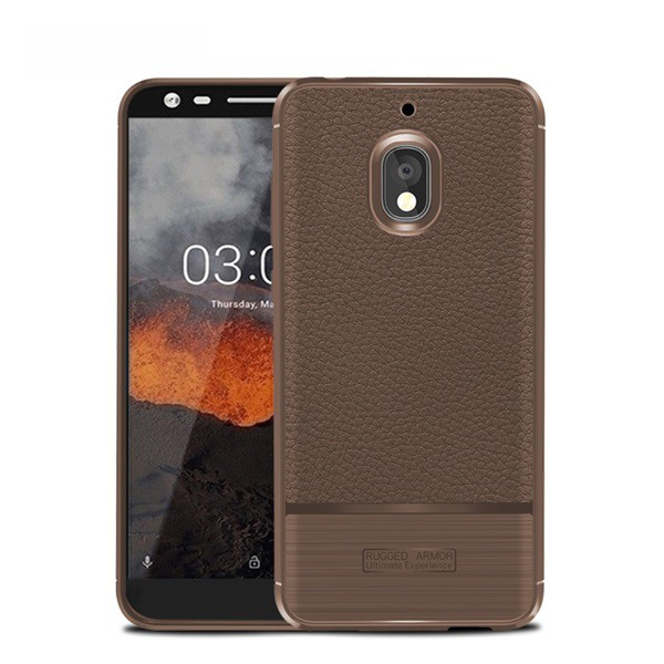 Szilikon telefonvédő (közepesen ütésálló, bőr hatású, szálcsiszolt) BARNA [Nokia 2.1] (5996457795550)