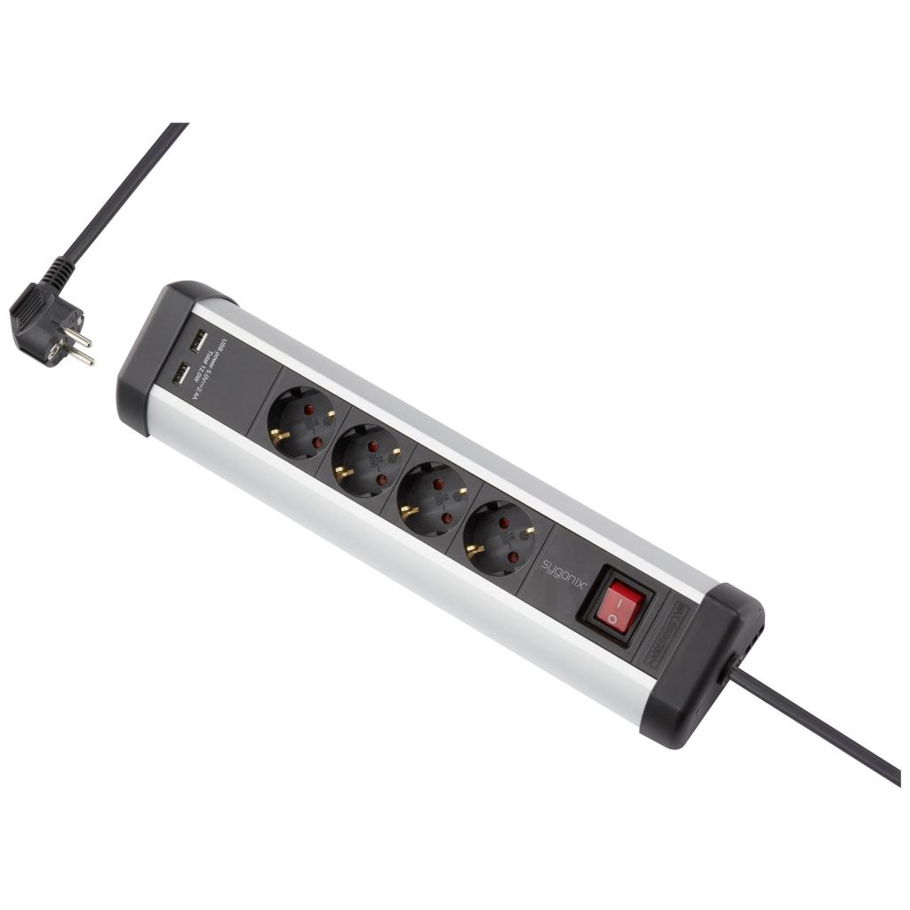 Sygonix SY-5145336 Asztali dugalj Fekete, Ezüst Védőérintkezős 1,5m (SY-5145336)